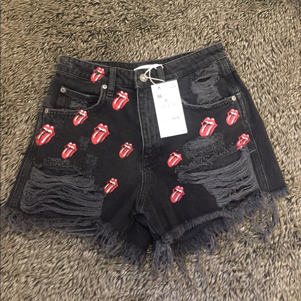 Zara ripped denim Rolling Stones shorts sz 4 / 36