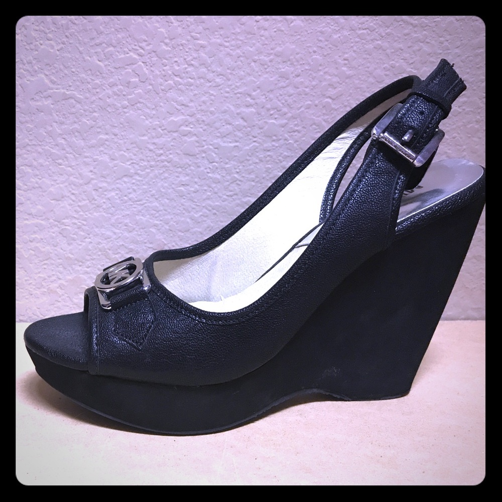 Michael Kors Black Peep-toe Wedges