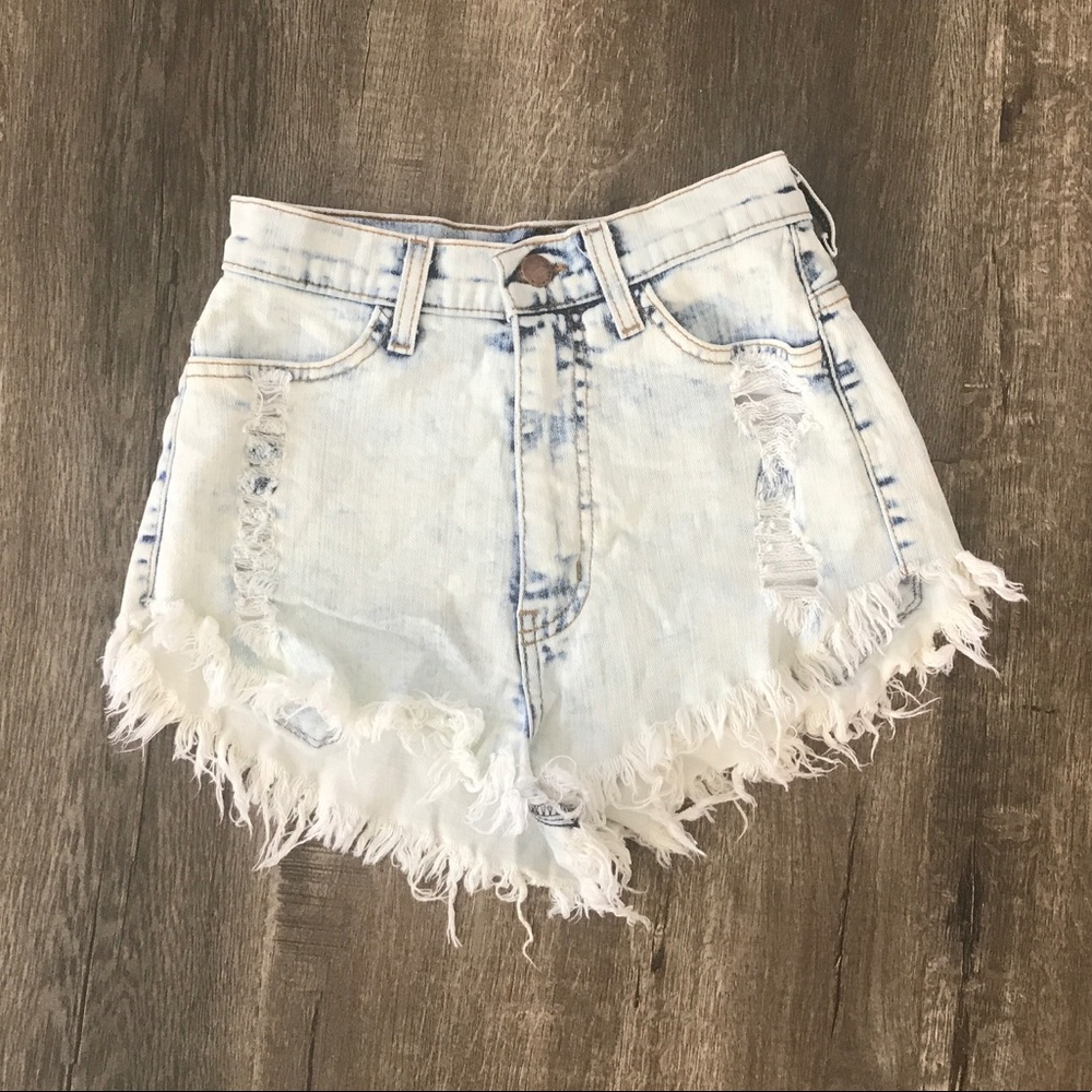 Forever 21 high waisted cheeky denim cutoff shorts xs s light denim white