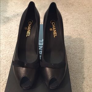 Brand New Authentic Chanel Black Open Toe Shoes