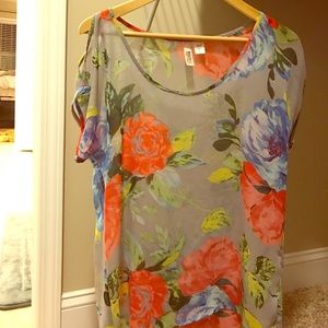 Women's Floral Sheer Top Open Sleeve