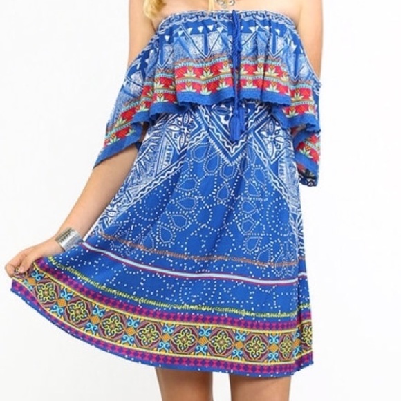 NWT Flying Tomato Blue Off the Shoulder Dress - Picture 2 of 7