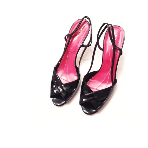 Kate Spade Sandals / Black Patent Slingback Heels - Picture 2 of 7