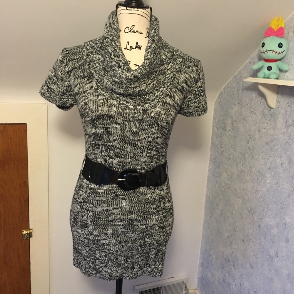 Cowl neck sweater dress