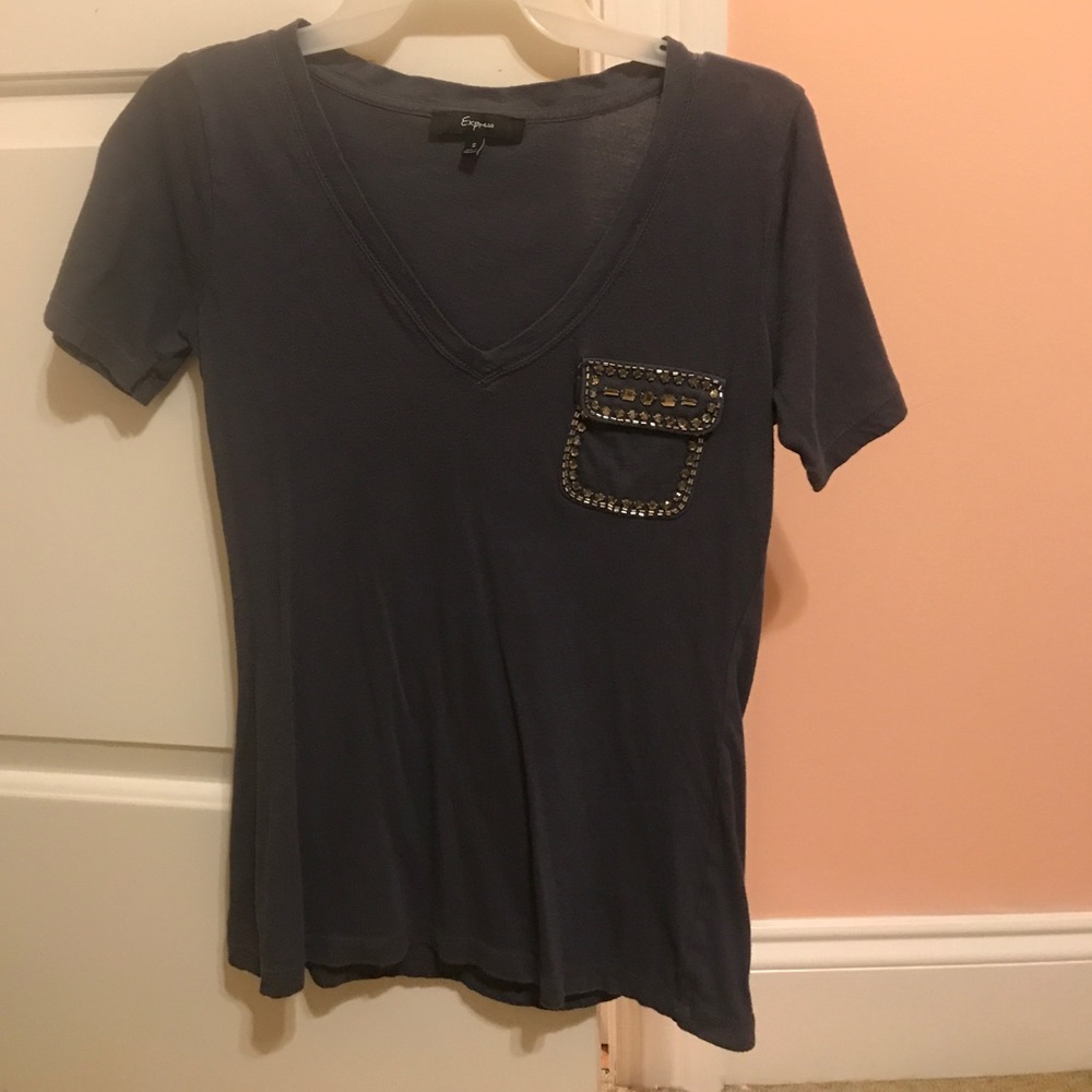 Gray Express Pocket tee with beaded pocket