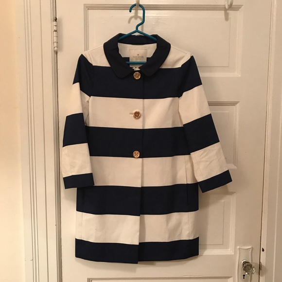 Kate Spade Navy Blue & White Striped Gold Jacket - Picture 3 of 8