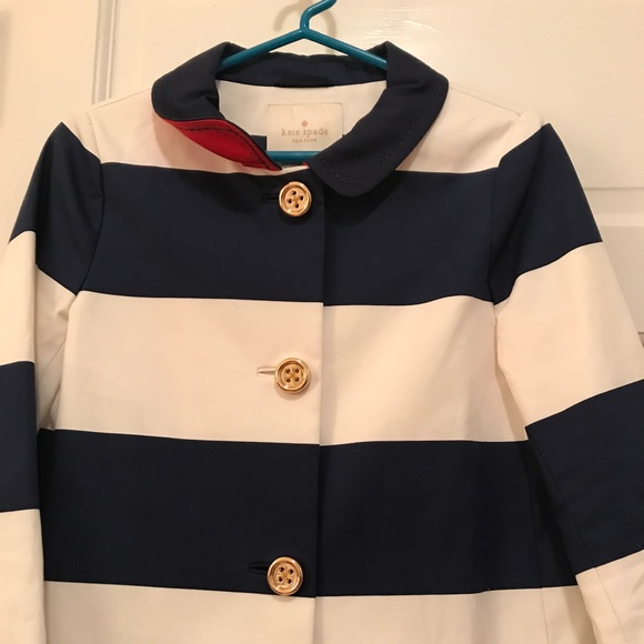 Kate Spade Navy Blue & White Striped Gold Jacket - Picture 4 of 8