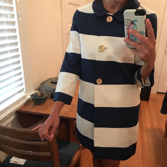 Kate Spade Navy Blue & White Striped Gold Jacket - Picture 2 of 8