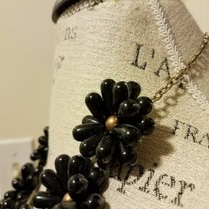 Vintage Black Floral Statement Necklace - OS
