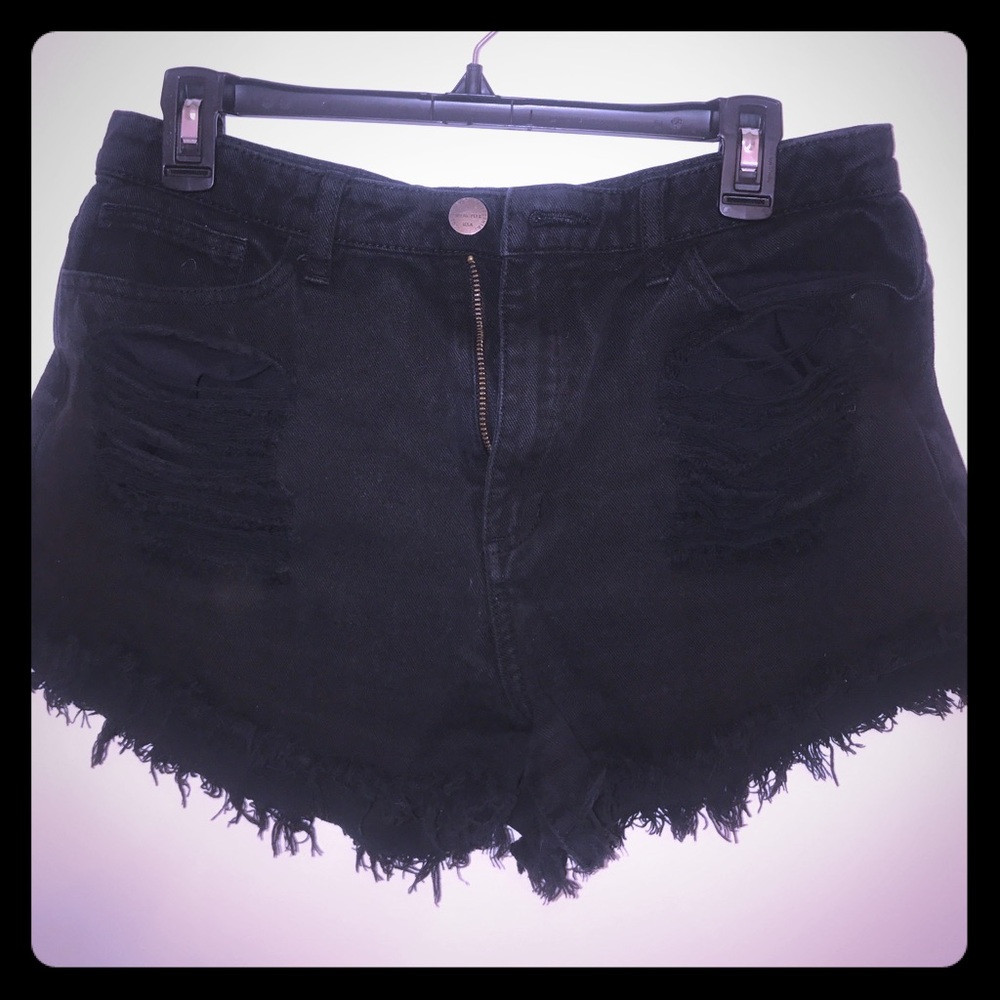 Black denim ripped shorts
