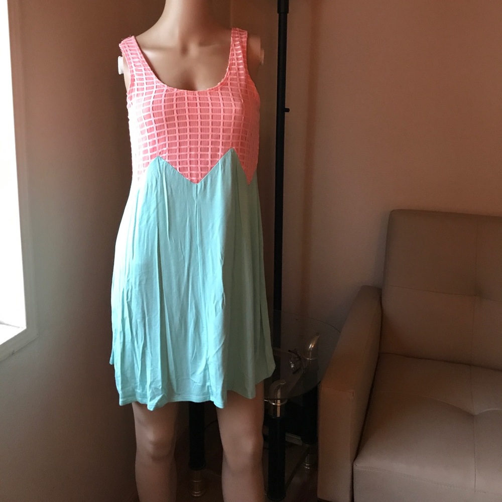 Aqua & Pink Crochet Upper Dress.
