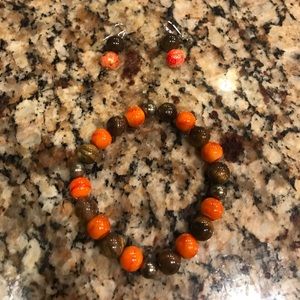 Orange and brown beaded bracelet and earring set