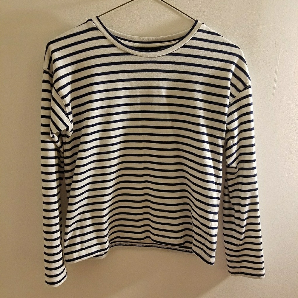 Topshop Petite Navy and White Striped Tee