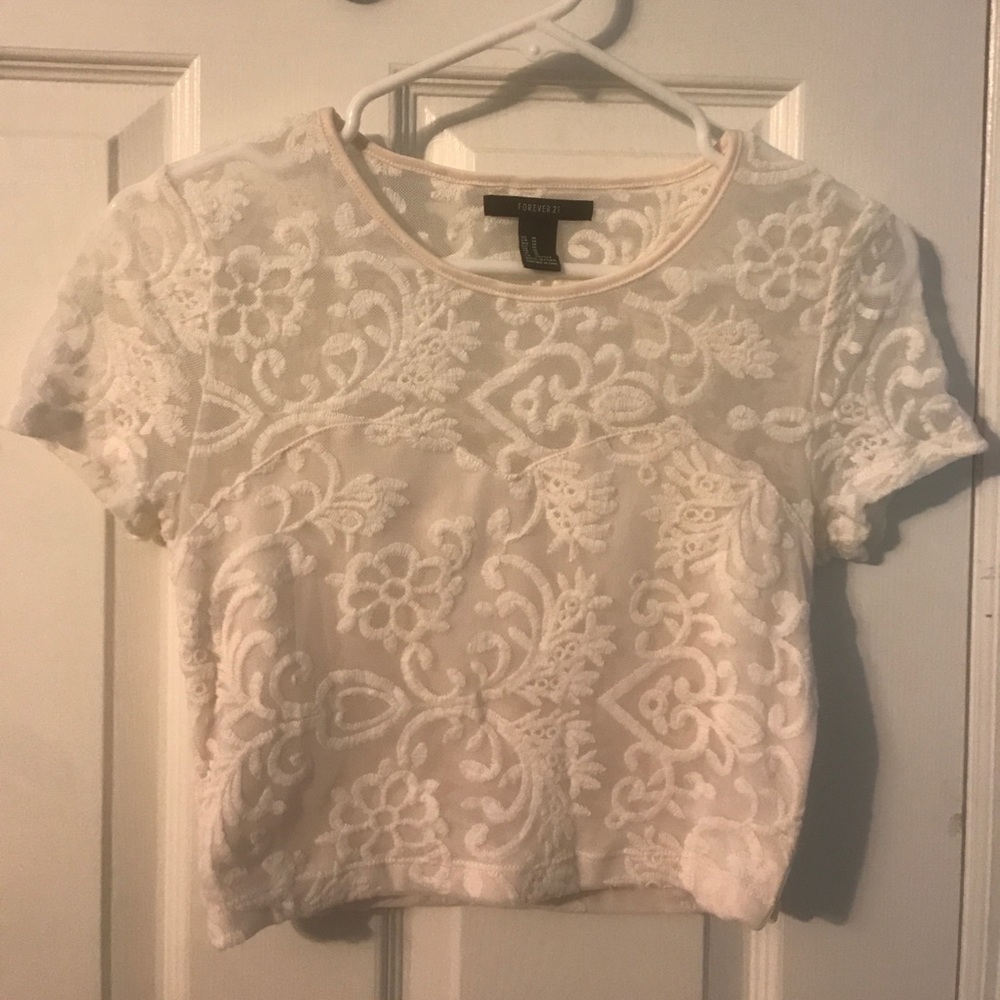 Forever 21 White Floral Lace Crop Top