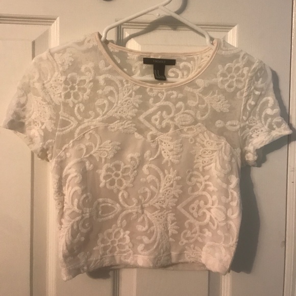 Forever 21 White Floral Lace Crop Top - Picture 1 of 3