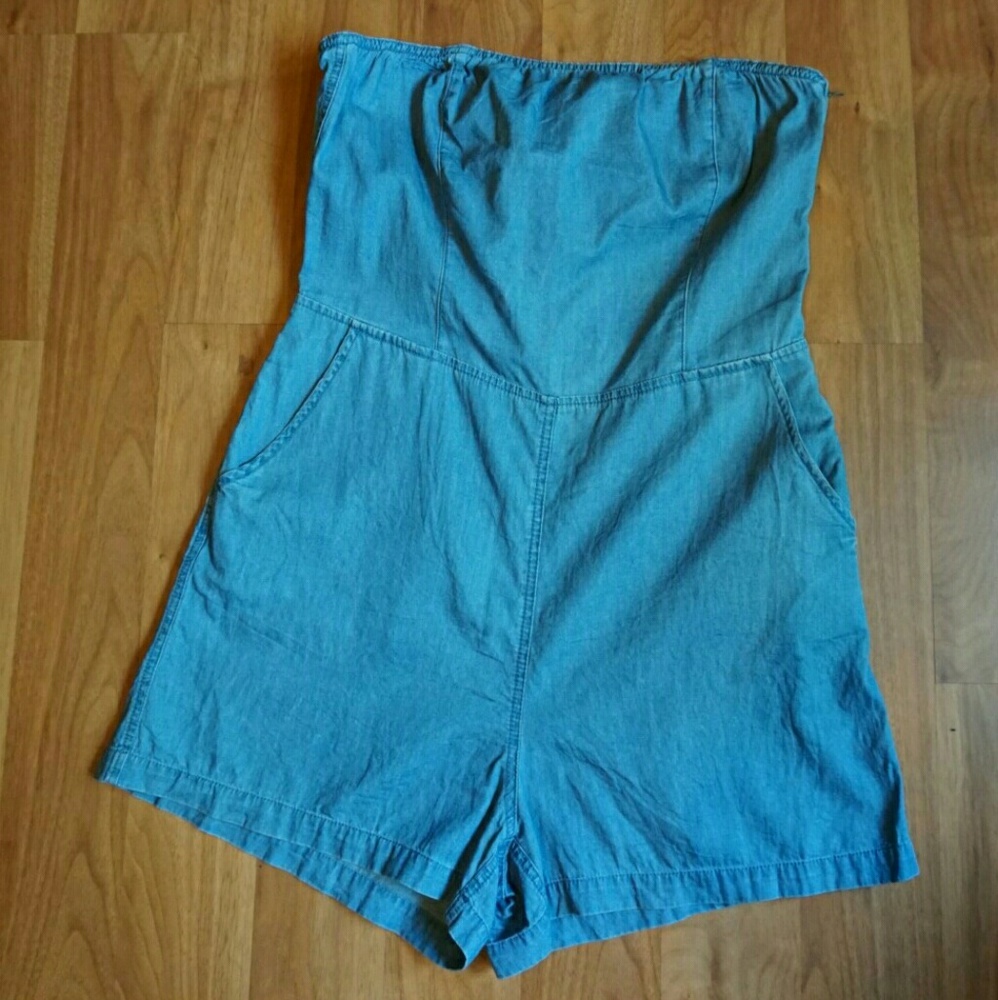 High Waisted Strapless Open Back Romper