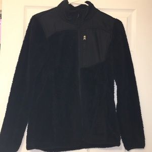 Black, fuzzy Faded Glory zip up jacket.