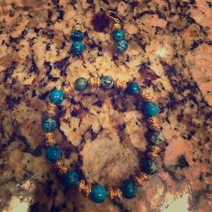 Blue and gold bracelet and earring set