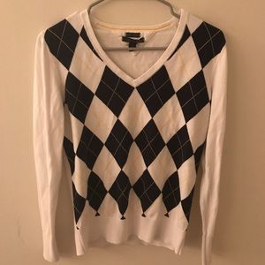 M Tommy Hilfiger white+navy v-neck argyle sweater