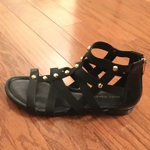 Black strappy sandal with gold studs