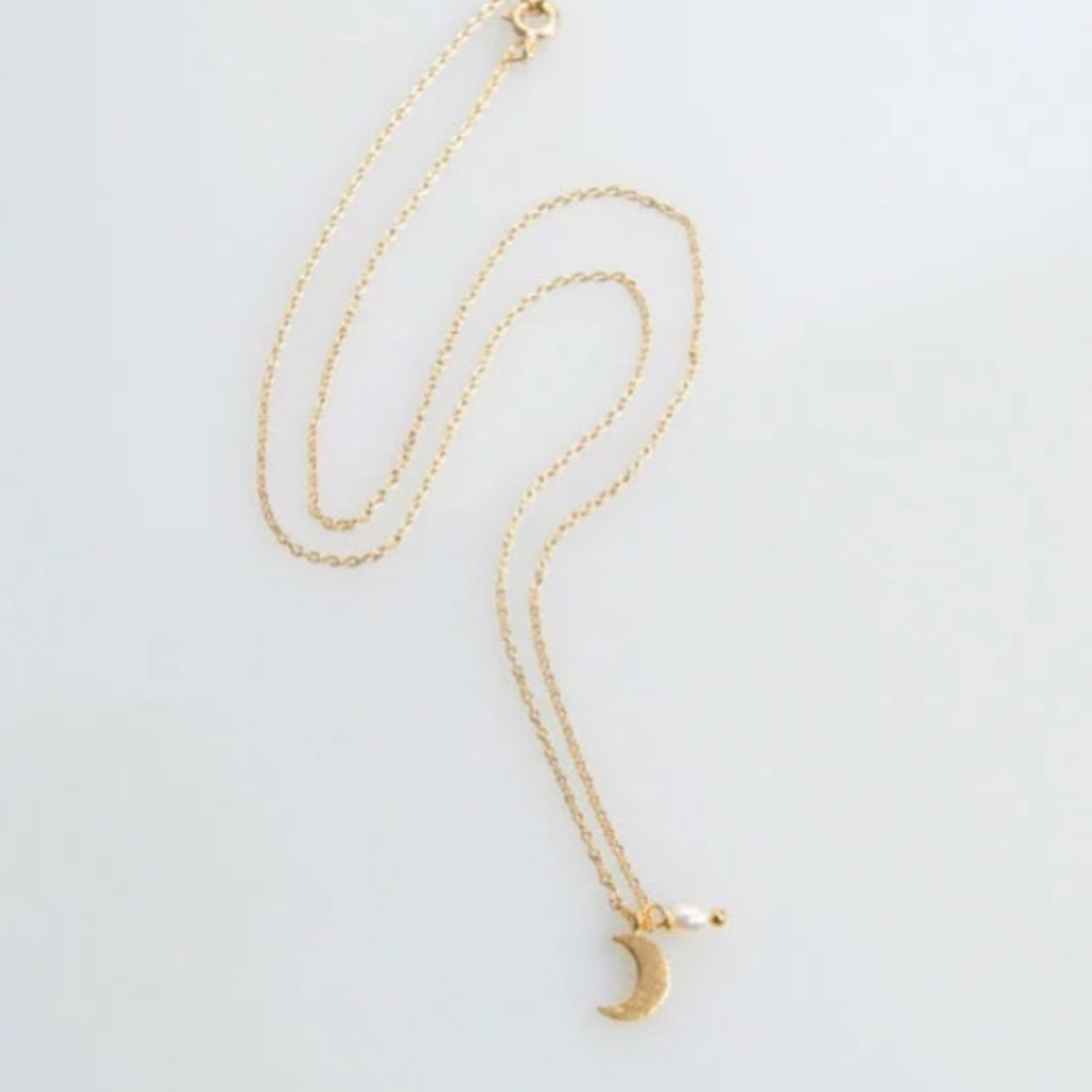 Gold or Silver Crescent Pearl Necklace - Picture 4 of 4