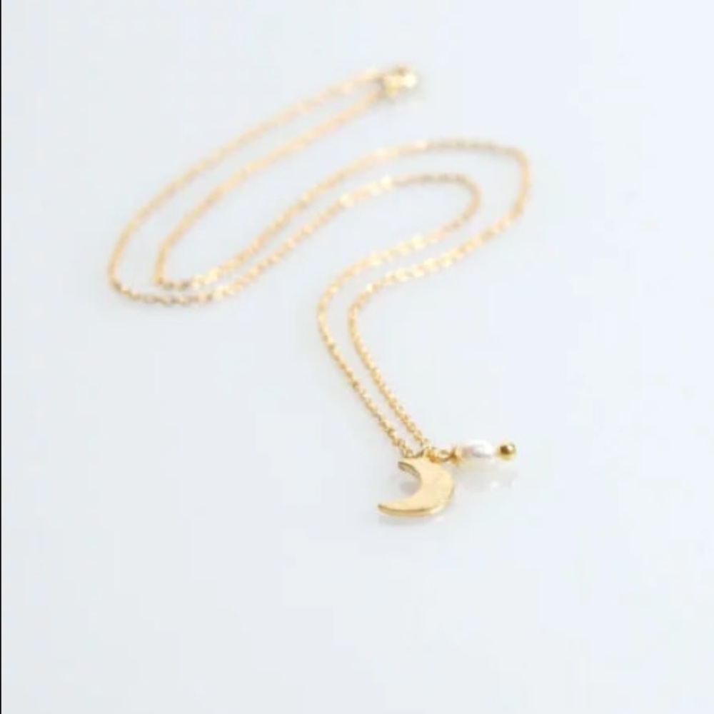 Gold or Silver Crescent Pearl Necklace - Picture 3 of 4