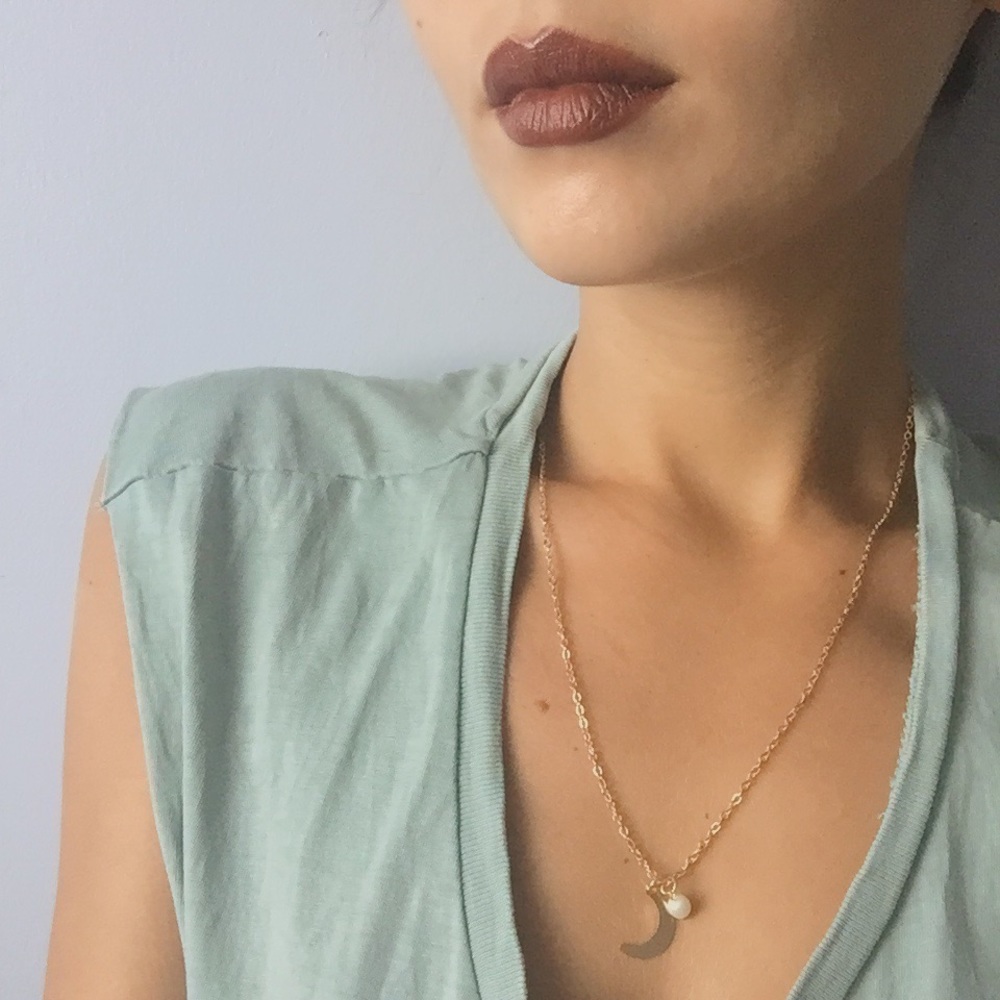Gold or Silver Crescent Pearl Necklace - Picture 2 of 4