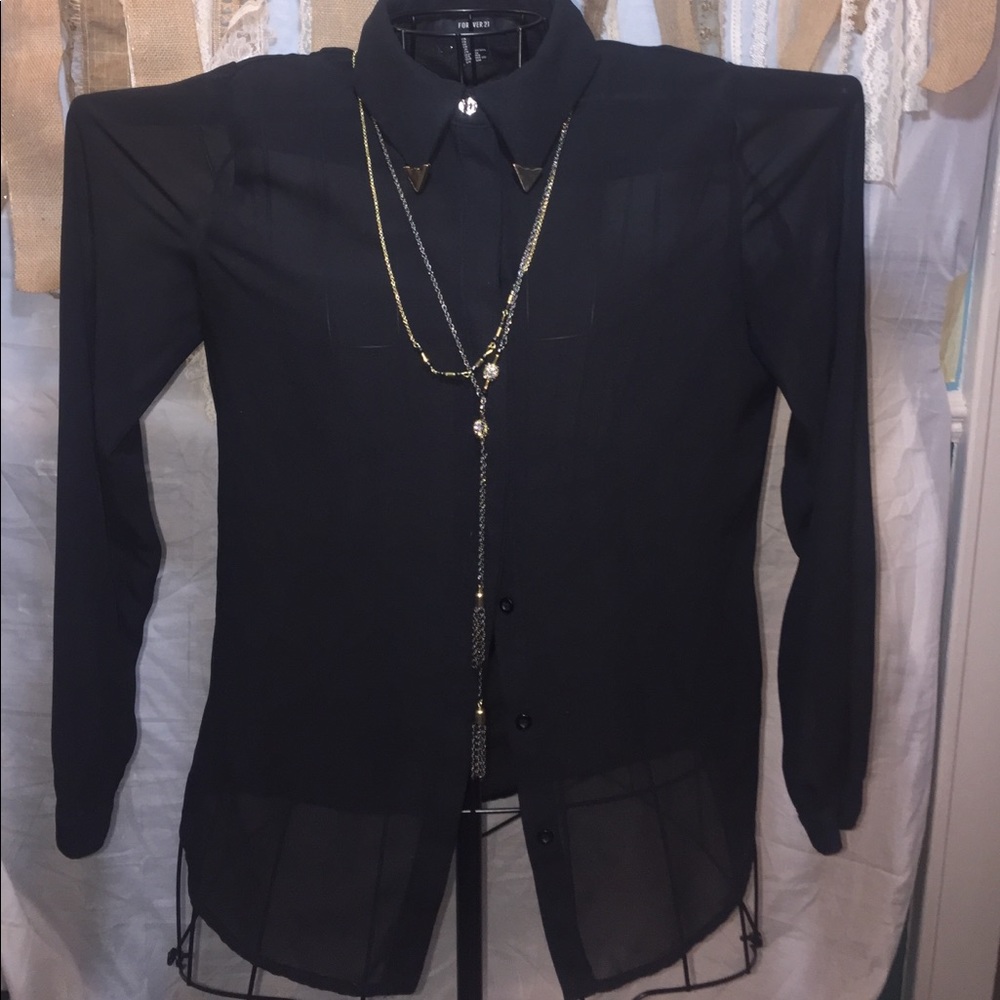 Sheer chiffon black with gold detail button down