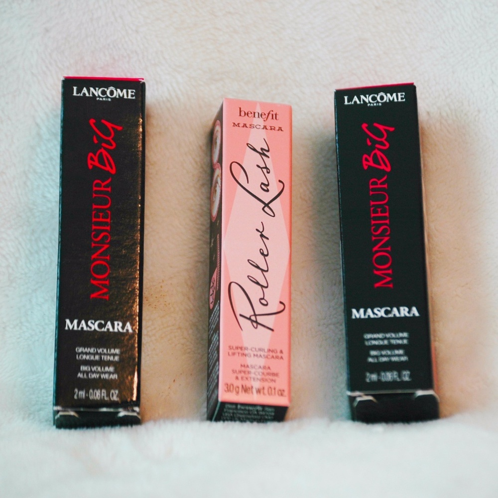 3 sample size mascaras by Benefit and Lancome