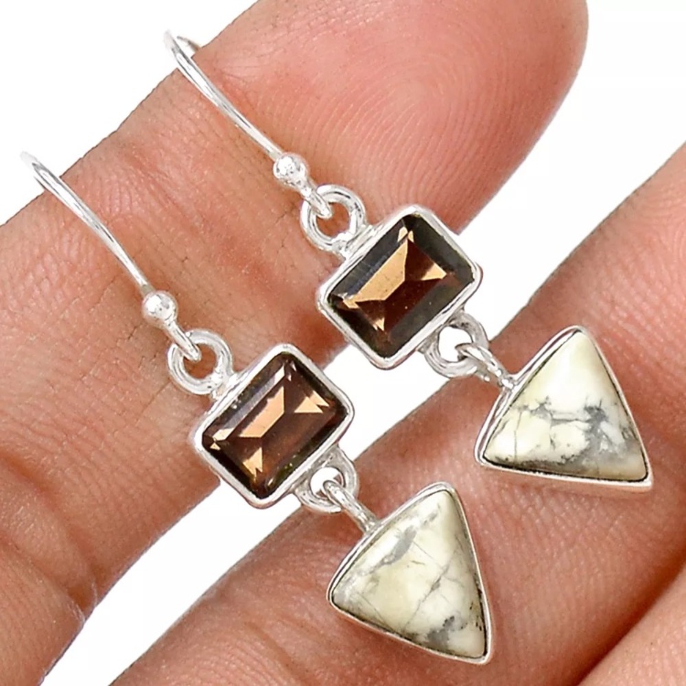 Smoky Topaz Earrings Silver 925 and White Howlite