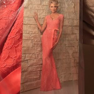 mori Lee coral lace dress style 724