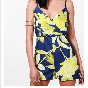 Navy blue floral romper size 8