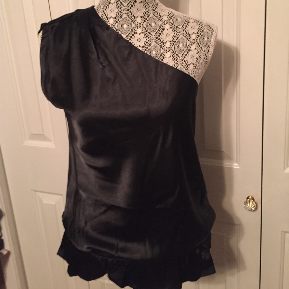 One shoulder black dressy top polyester/spandex