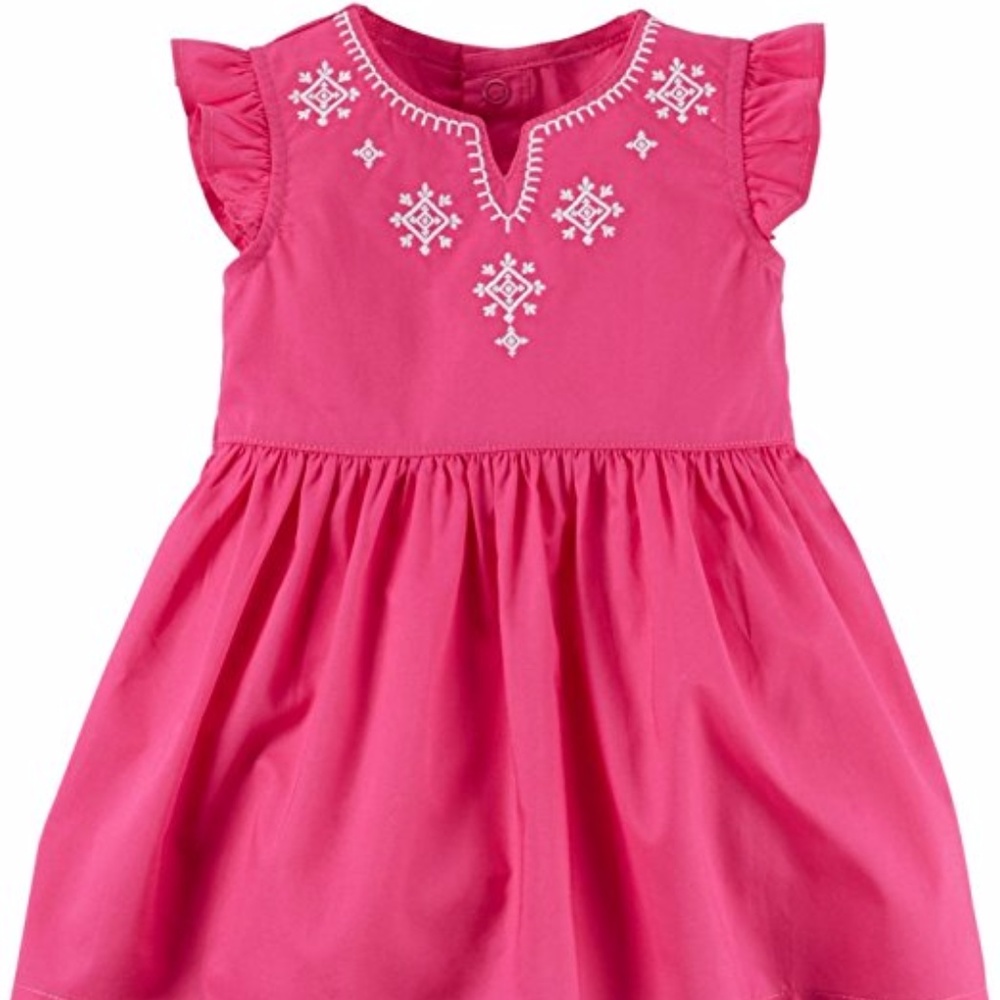 Carters Pink Dress with Embroidery Neckline