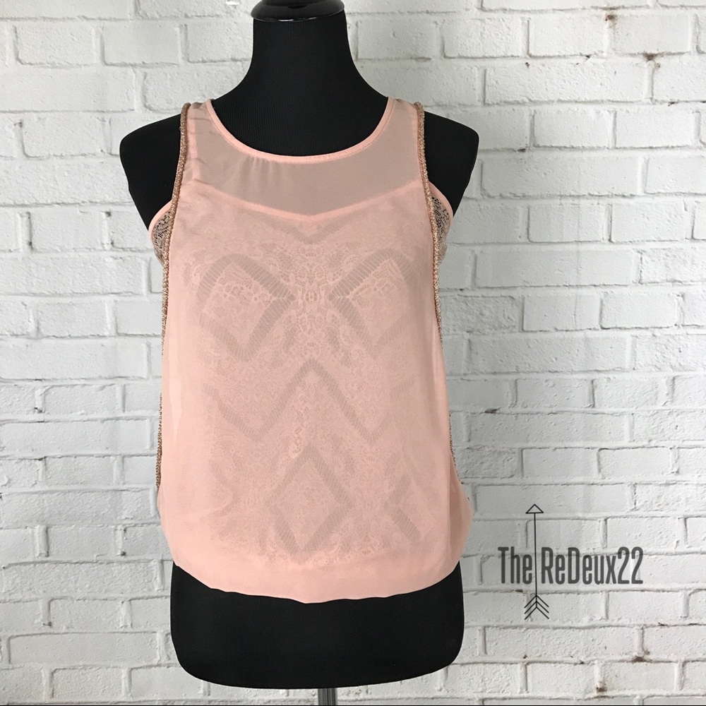 Doe and Rae Sheer Double Layer Lace Sleeveless Top