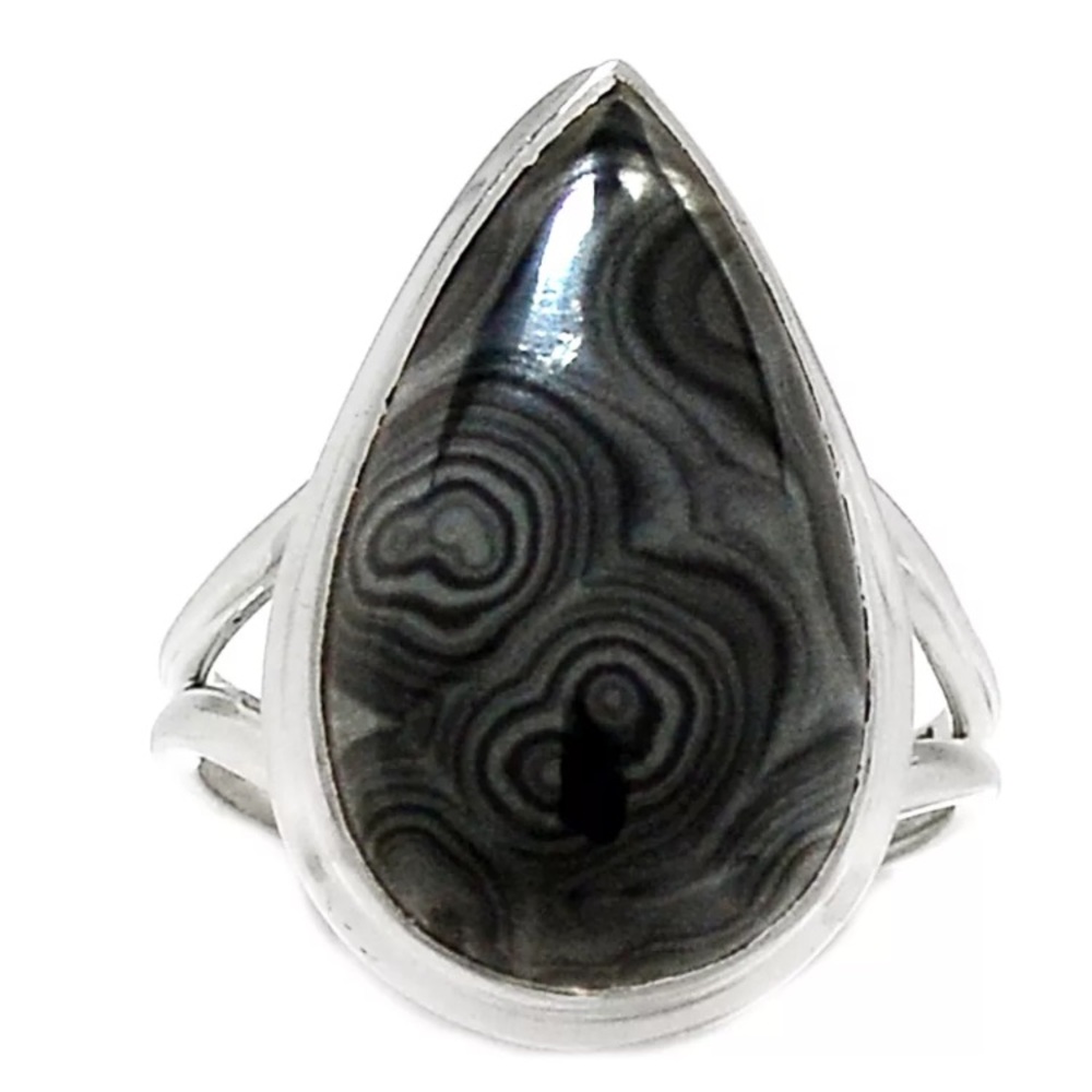 Crown of Silver/ Black Malachite Ring Size 7