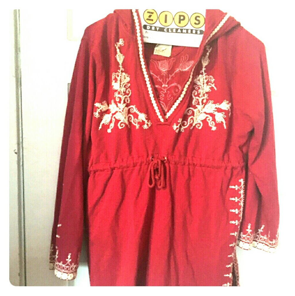 Red with creme embroidery hoodie