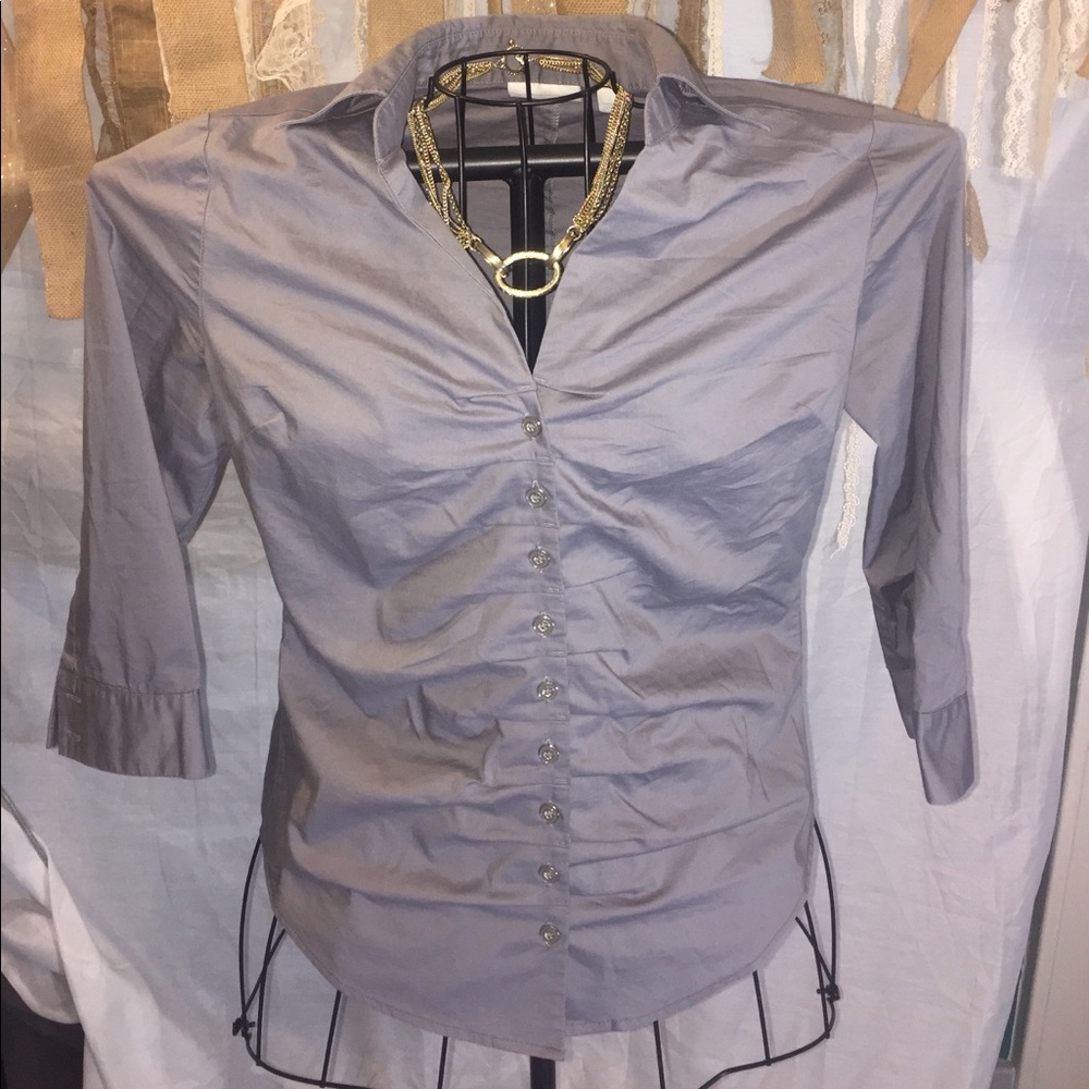 New York & Company grey stretch button down