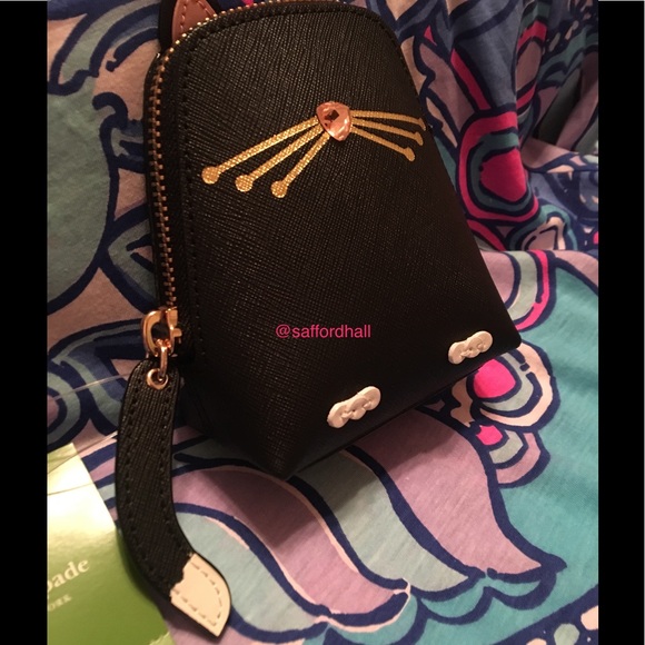 😻 1 LEFT! KATE SPADE Kitty Cat Coin Purse Black L - Picture 3 of 4