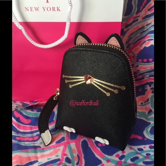 😻 1 LEFT! KATE SPADE Kitty Cat Coin Purse Black L - Picture 2 of 4