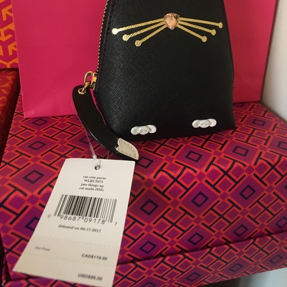 😻 1 LEFT! KATE SPADE Kitty Cat Coin Purse Black L - Picture 4 of 4