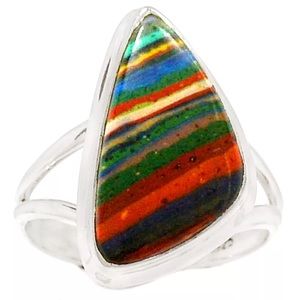 Rainbow Calsilica Ring Size 9.5 925 Silver