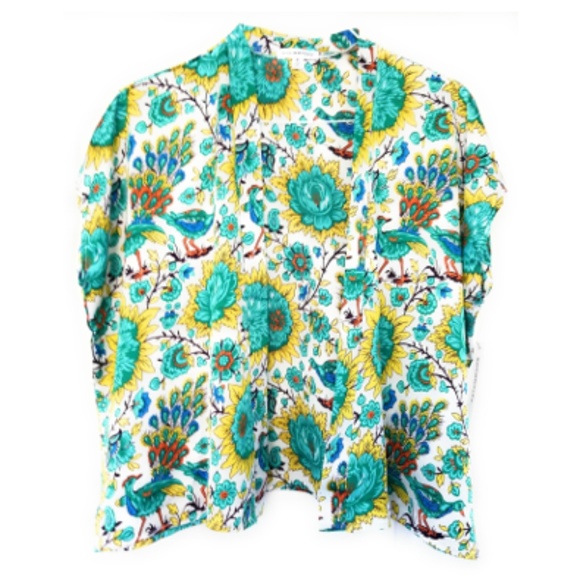 Floral Bird Print Satin Open Shawl - Picture 1 of 4