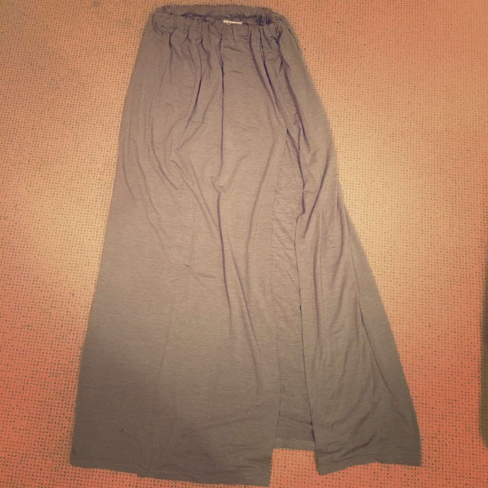 Black and white stripe maxi skirt with slit