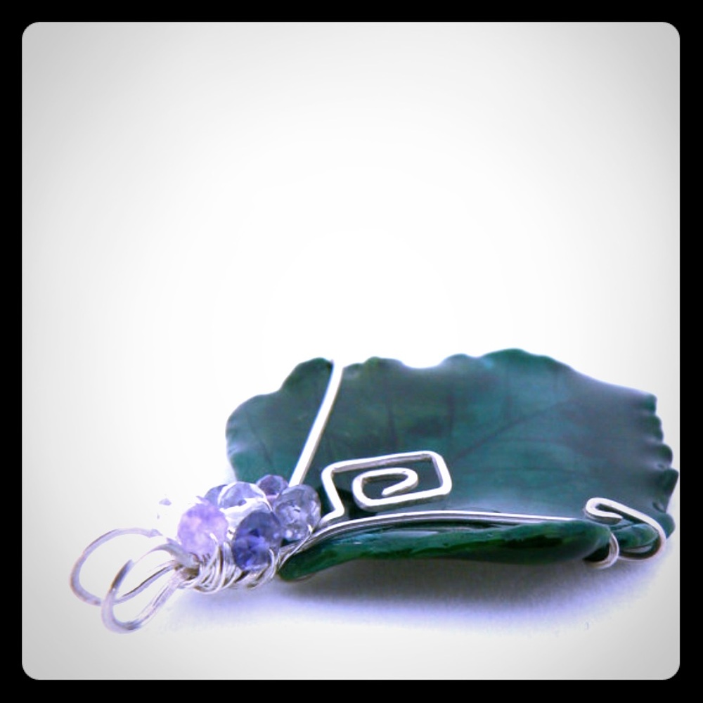 Birch Leaf Pendant w/Gemstone cluster