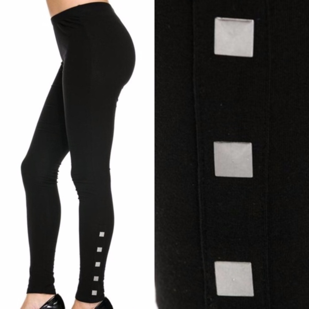 Black Leggings w Square Silver Stud Detail S M L