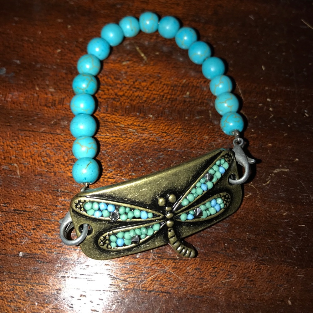 Turquoise dragonfly bracelet handmade