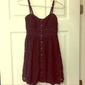Navy, lace, button-up dress.