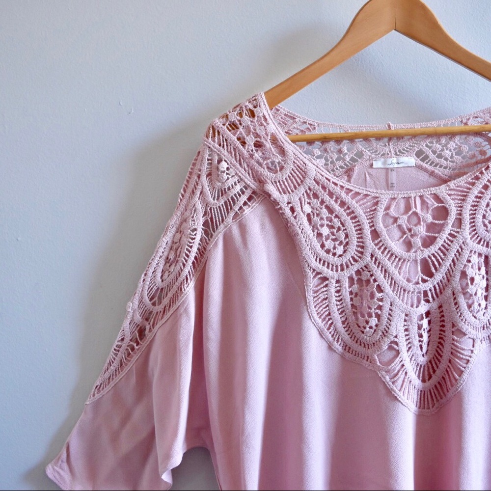 Plus Size Pink Crochet Blouse - Picture 5 of 6