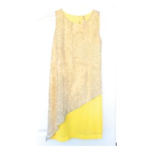 Yellow and Beige Shimmery Chiffon Sleeveless Dress